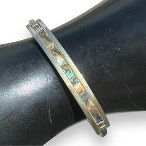 Vintage Alpaca Silver and Abalone Shell Bracelet